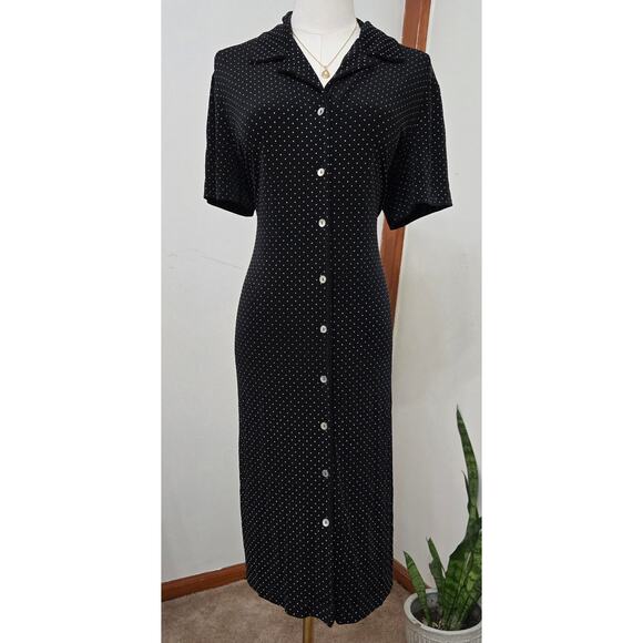 Ronni Nicole Vintage 90s Preppy Classic Polka Dot Button-Up Midi Shirt Dress 14 - Picture 1 of 12